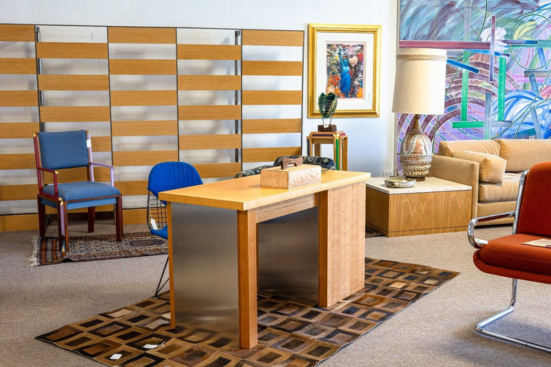 Contemporary Postmodern Wood and Metal Desk with Drawers