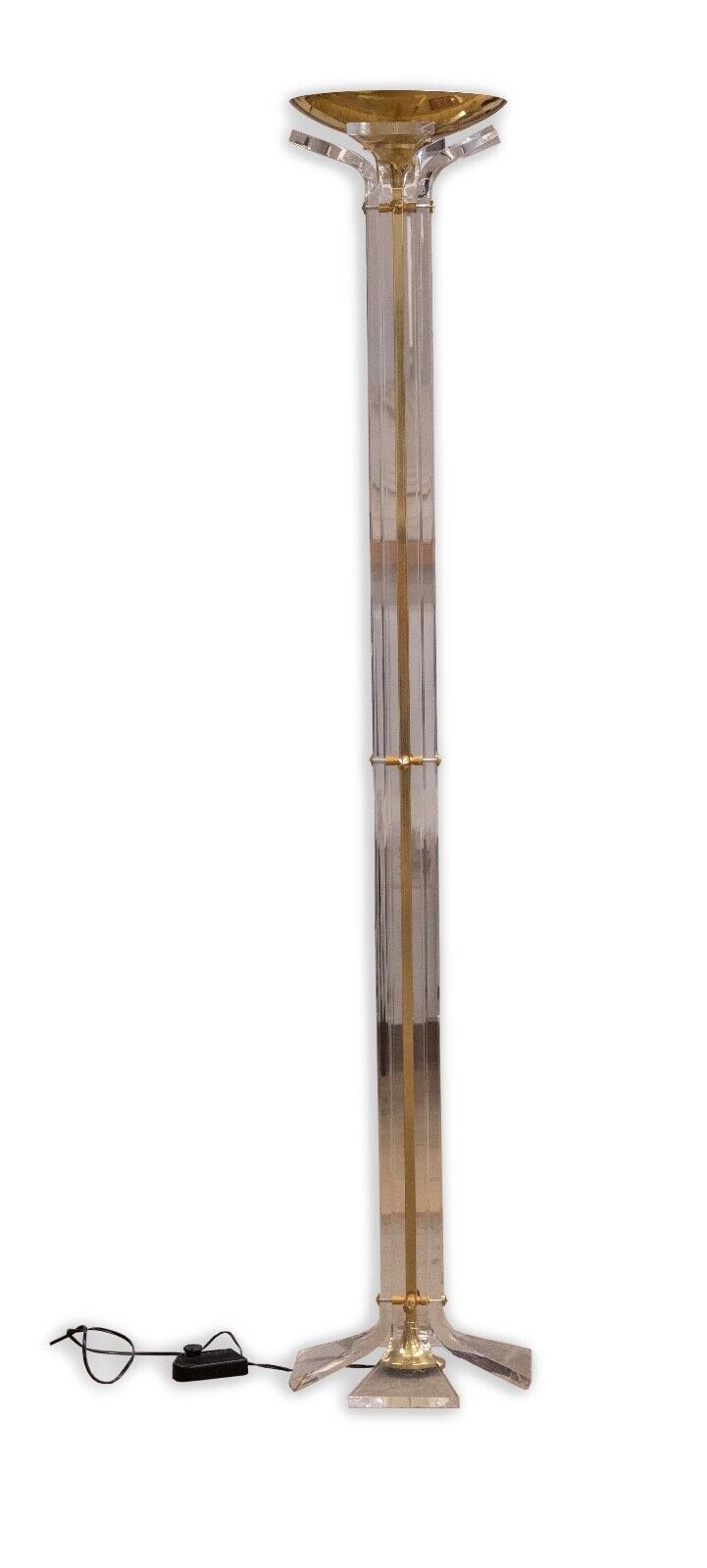 Italian Gilded Brass and Lucite Acrylic Torchiere Uplight Floor Lamp Circa 1970s