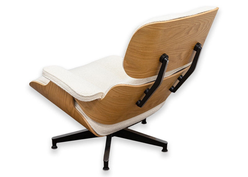 Eames For Herman Miller Lounge Chair and Ottoman in White Oak and Cream Boucle