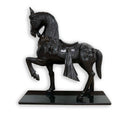 Vintage Chinese War Horse with Ornate Designs Patinated Bronze Metal Sculpture S