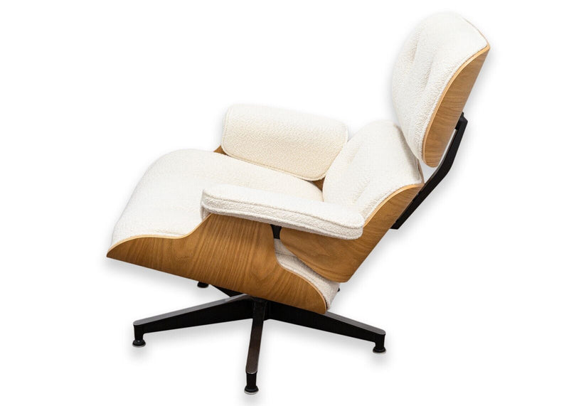 Eames For Herman Miller Lounge Chair and Ottoman in White Oak and Cream Boucle