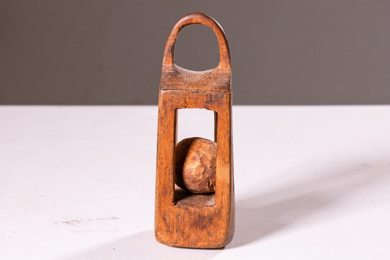 Antique WWI Trench Art Wooden Miniature Toy Hand-Carved Ball in Cage 1910s