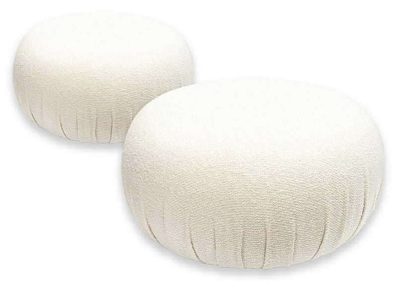 Pair of Custom Made Contemporary Modern White Boucle Wool Pouff Stool Ottomans