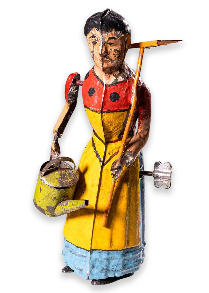 Guntermann Lady with a Watering Can Antique Windup Tin Toy Collectibles Germany