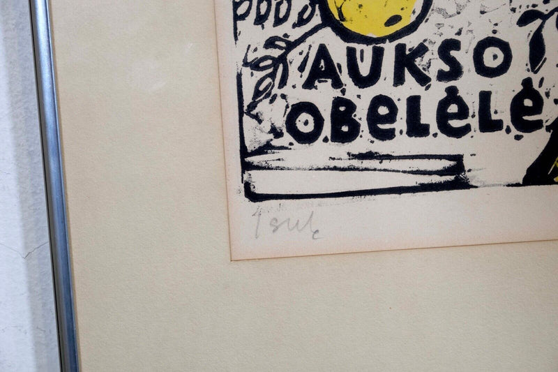Aukso Obelėlė Obelele Signed Mid Century Modern Lithograph on Paper Lithuanian