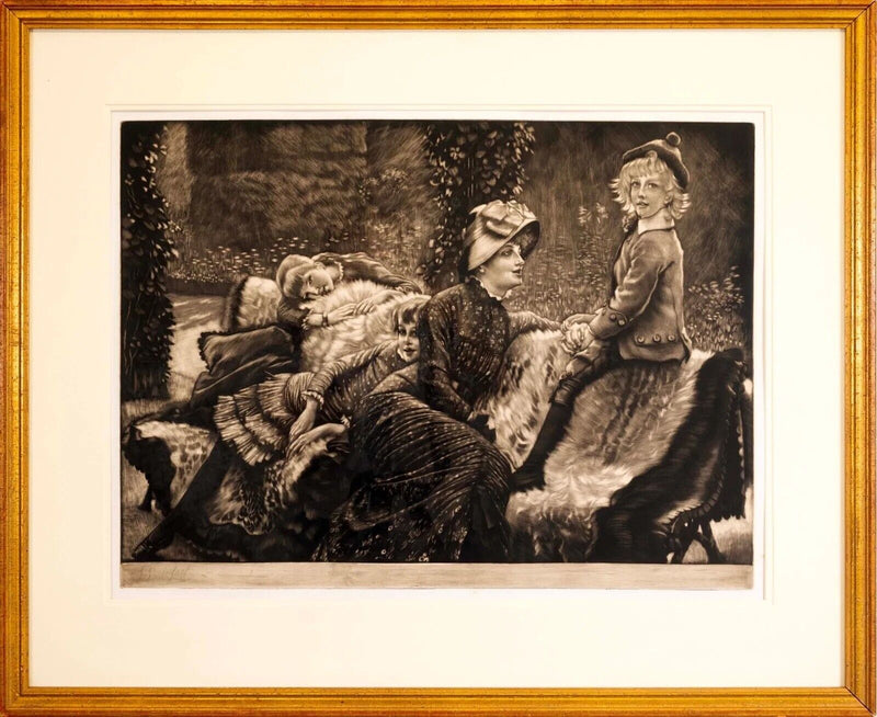 James Tissot Le Banc de Jardin Mezzotint Etching on Paper Beraldi 66 Edition