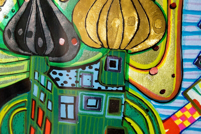 Fredensreich Hundertwasser Olympic Munich Gold Foil Silkscreen 1972 Framed