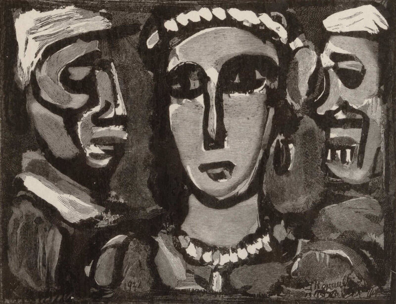 Georges Roualt Les Visages Modern Figurative Woodblock on Paper Framed 1968