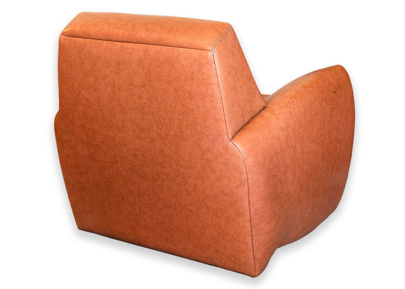 Dakota Jackson Ke-Zu 1980s Leather Club Accent Armchair and Matching Ottoman