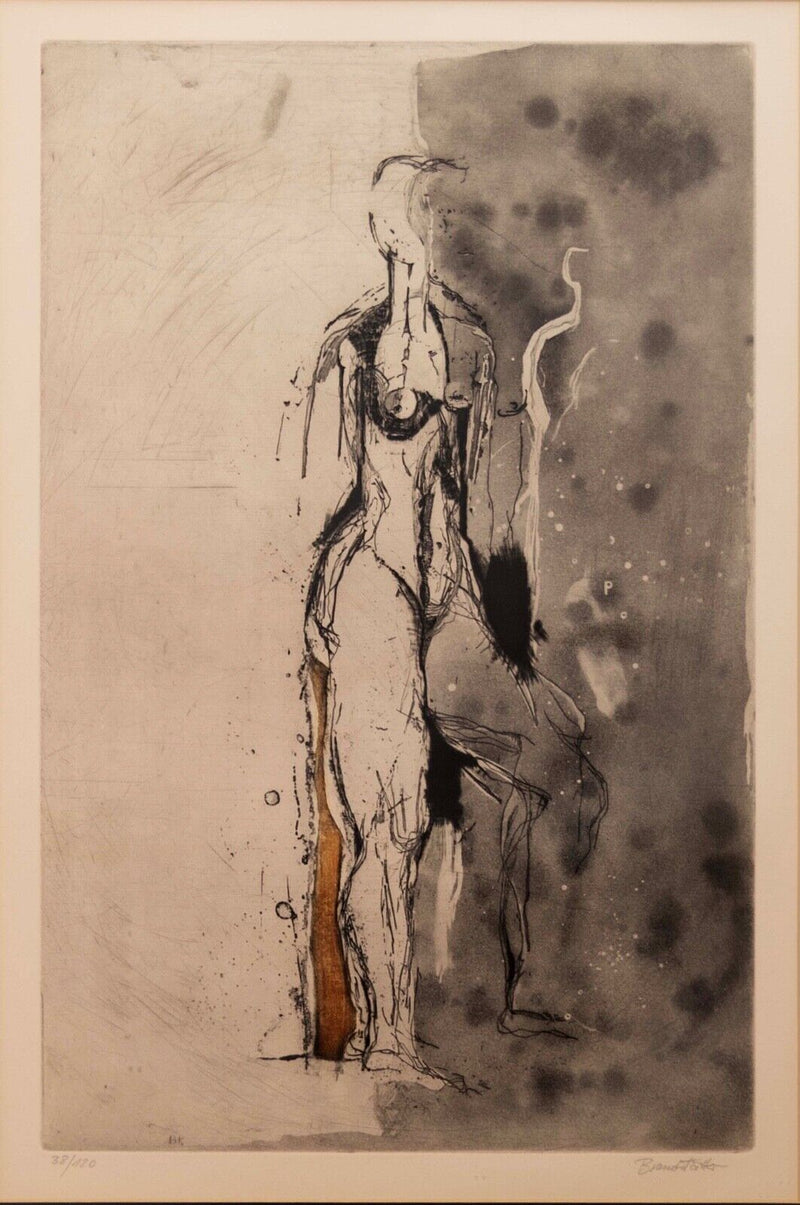 Karl Brandstatter Untitled Nude Modernist Etching on Paper 38/120 Framed 1970s