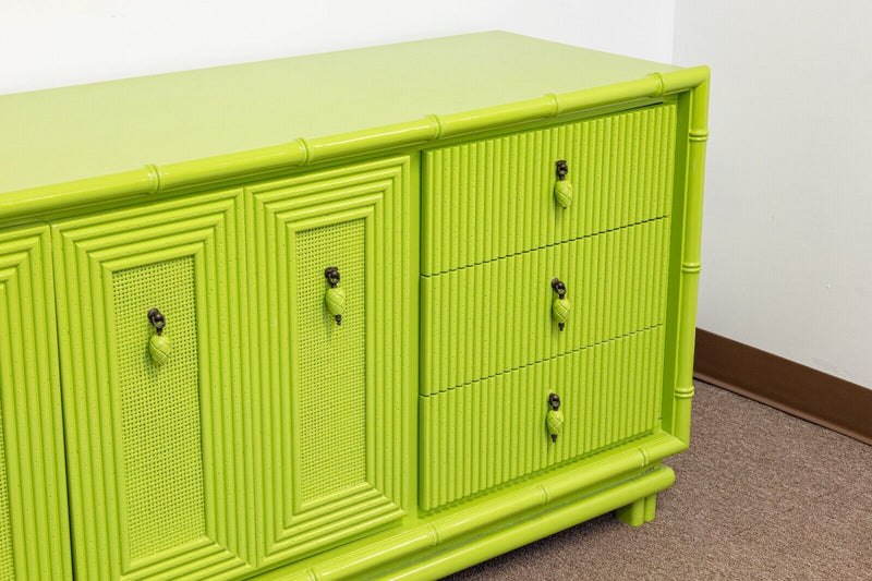 American of Martinsville Vintage MCM Lime Green Lacquer Dresser Credenza