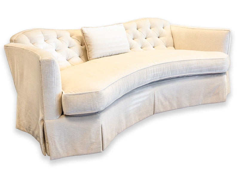 Henredon Contemporary Modern Off White Cream Mohair Velvet Tufted Sofa Couch