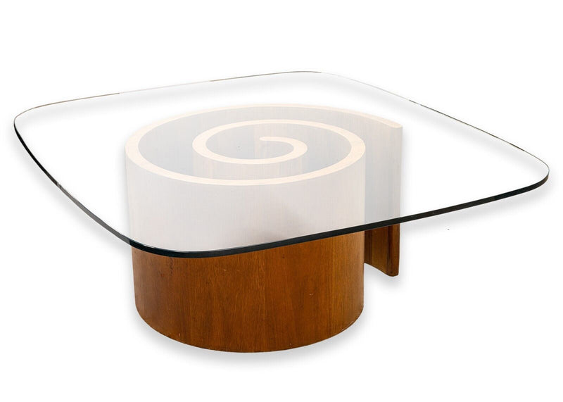 Vladimir Kagan "Snail" Walnut and Glass Mid Century Modern Coffee Table