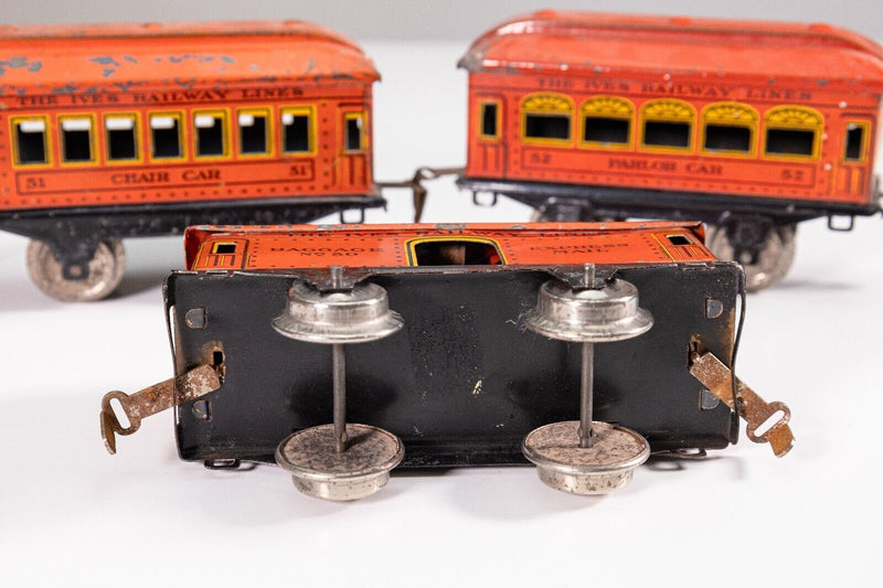 Ives Railway Lines No. 50,51,& 52 Windup Antique Toy Train Lithographed Tinplate