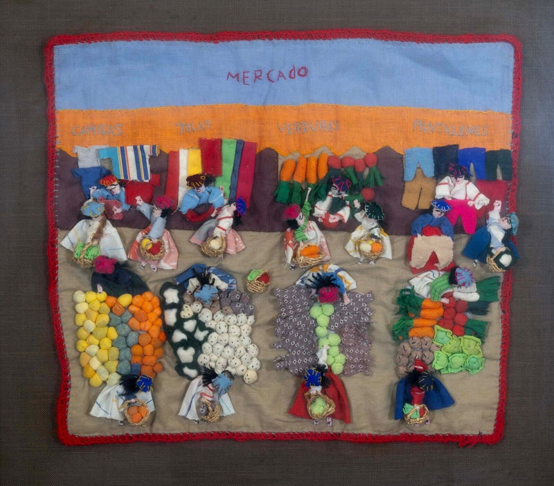 Vintage Arpillera Mercardo Folk Art Textile Tapestry Handcrafted Applique