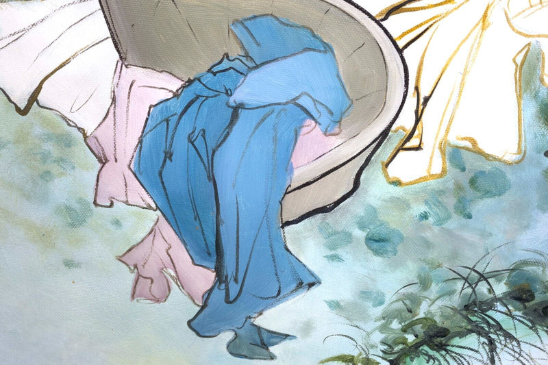 Hua Sanchuan Washing Silk in the Lotus Pond Contemporary Asian Acrylic Painting