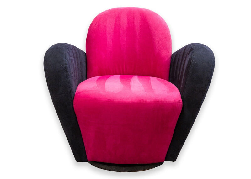 Pair of Michael Wolk "Miami" Postmodern 80s Pink and Black Swivel Accent Chairs