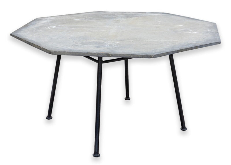 Woodard Wrought Iron Octagon Octagonal Patio Table with Grey Stone Table Top