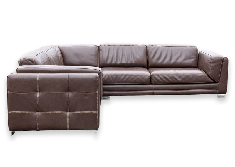 Casa Novalia Contemporary Modern Brown Leather Sectional Sofa with Chrome Legs