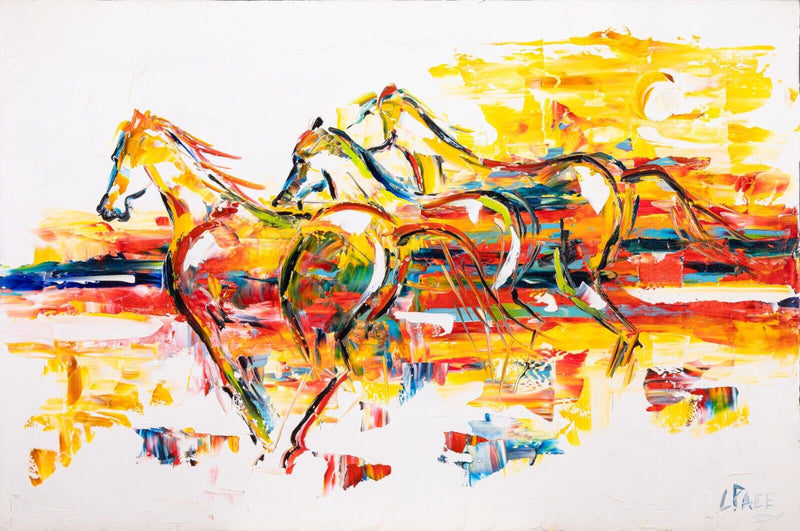 Laurie Pace Abstract Horses Signed Contemporary Western Oil Painting on Canvas