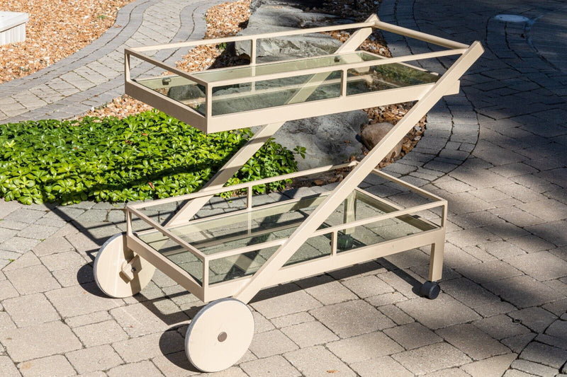 Pavilion Aventura Contemporary Modern Metal and Glass Patio Service Bar Cart