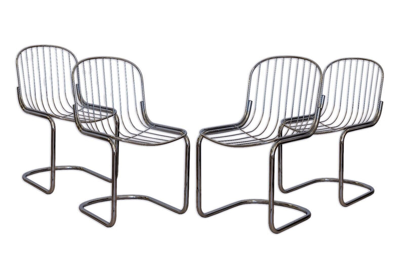 Set of Four Gastone Rinaldi Metal Dining Side Chairs 1970s Vintage Postmodern