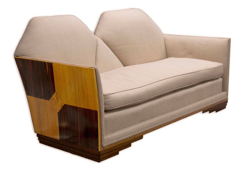 French Art Deco Skyscraper Style Geometric Design Love Seat Vintage Sofa Couch