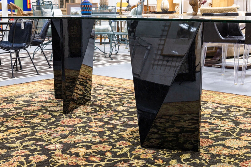 Rossetto Sapphire Abstract Black Lacquered Wood and Glass Italian Dining Table