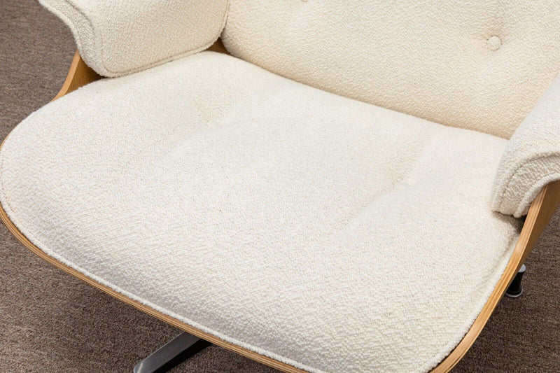 Eames For Herman Miller Lounge Chair and Ottoman in White Oak and Cream Boucle