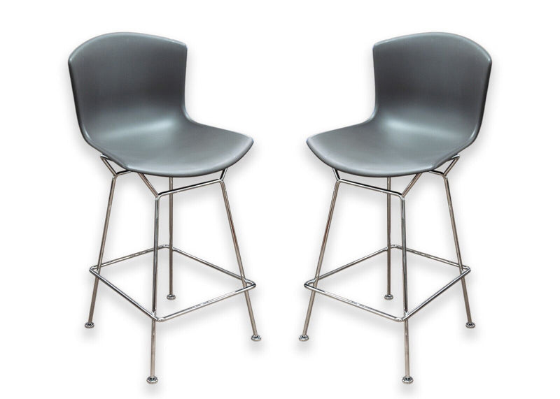 Pair of Bertoia for Knoll Contemporayr Modern Grey Molded Shell Counter Stools