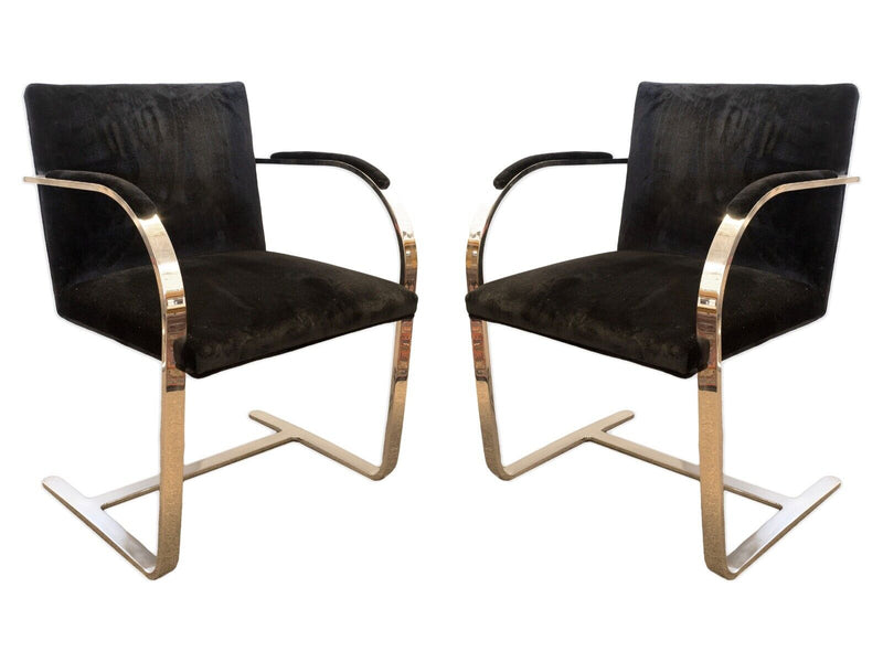 Pair of Mies Van Der Rohe for Knoll Brno Flat Bar Chrome and Black Velvet Chairs