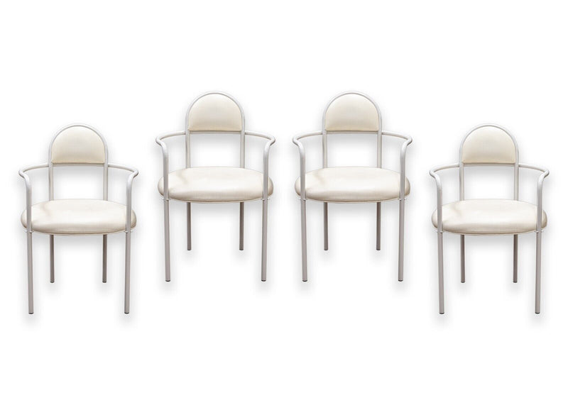 Set of 4 Memphis Style Bieffeplast Italian White and Cream Metal Armchairs
