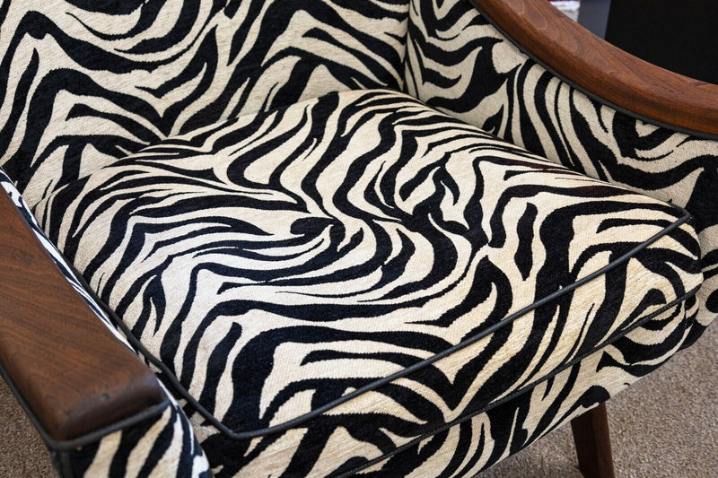 Pair of Adrian Pearsall Style Zebra Print Upholstery His and Hers Accent Chairs