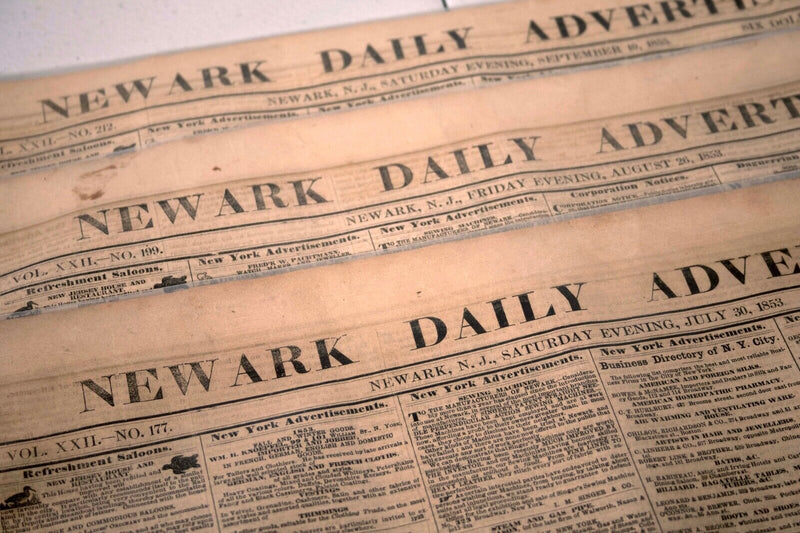 Antique Set of 3 Newark Daily Advertiser Historical Original Newspapers 1853