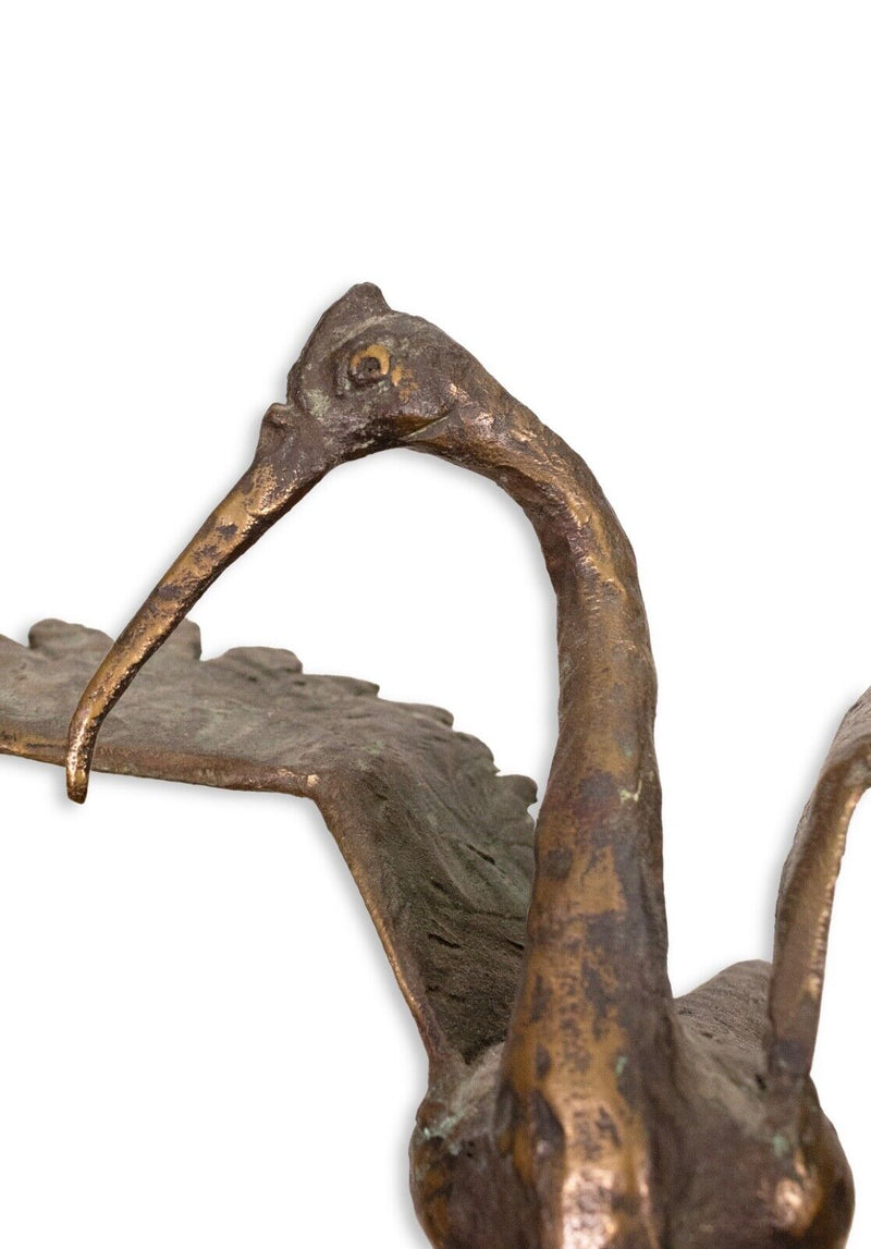 Vintage Curtis Jere Pair of Bronze Cranes on Stone Signed 1969 Table Sculpture