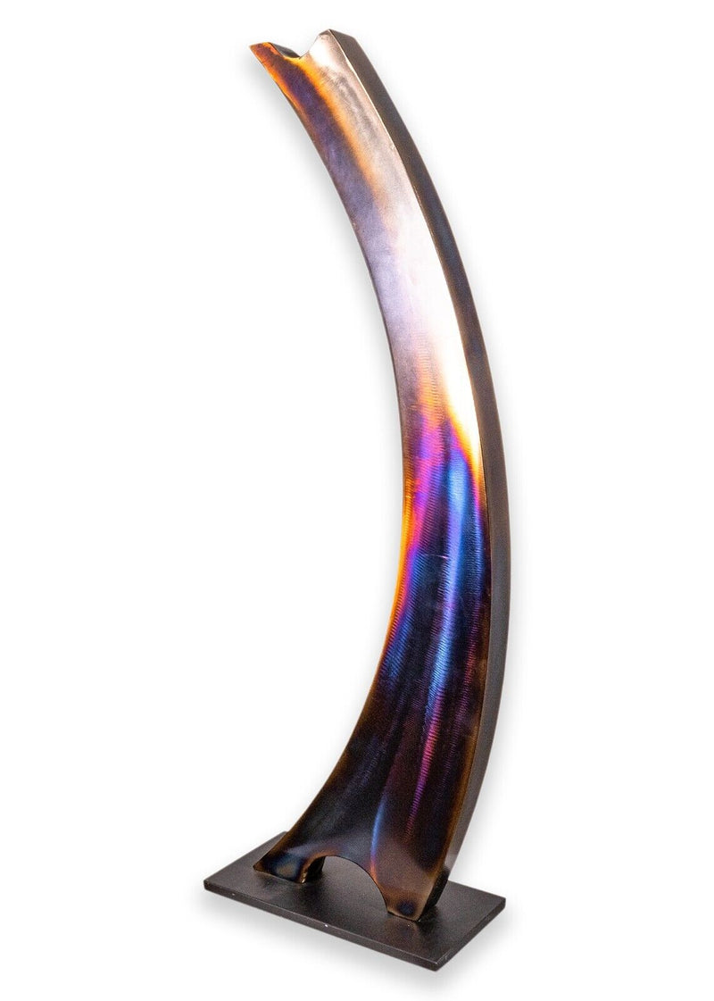 Postmodern Inclination Iridescent Abstract Metal Table Sculpture on Base 1990s