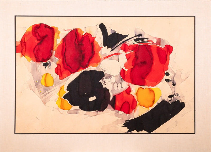Ray Frost Fleming Abstract Red Yellow & Black Watercolor on Paper Unframed 1970
