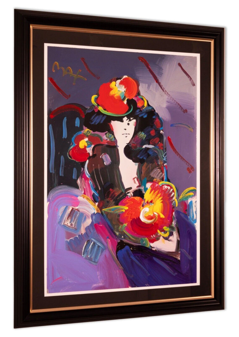 Peter Max Brown Lady Mixed Media Painting On Paper 2000s