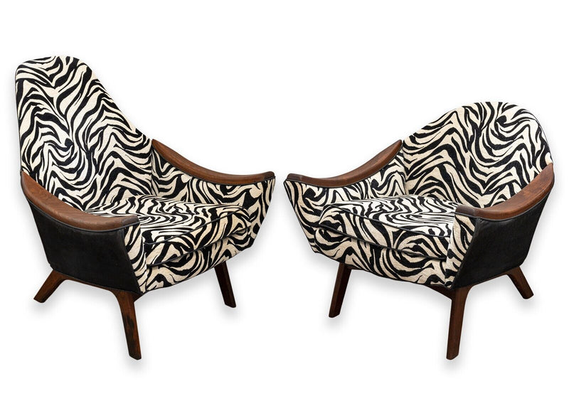 Pair of Adrian Pearsall Style Zebra Print Upholstery His and Hers Accent Chairs