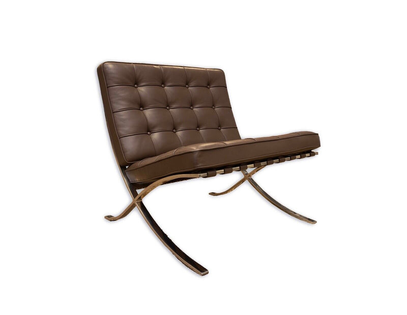 Mies Van Der Rohe for Knoll Brown Barcelona Leather Chair Mid Century Modern