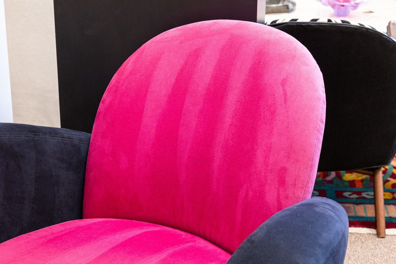 Pair of Michael Wolk "Miami" Postmodern 80s Pink and Black Swivel Accent Chairs