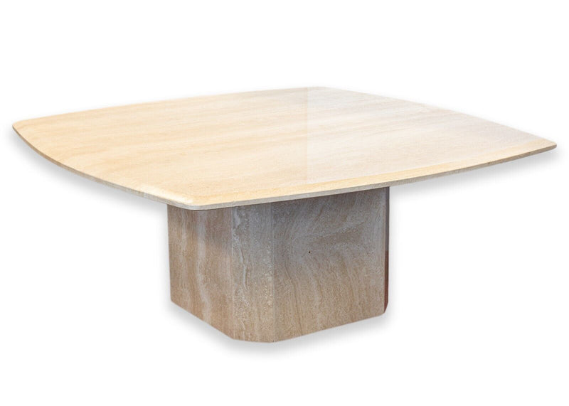 Postmodern Italian 1980s Beige Travertine Marble Rounded Square Coffee Table