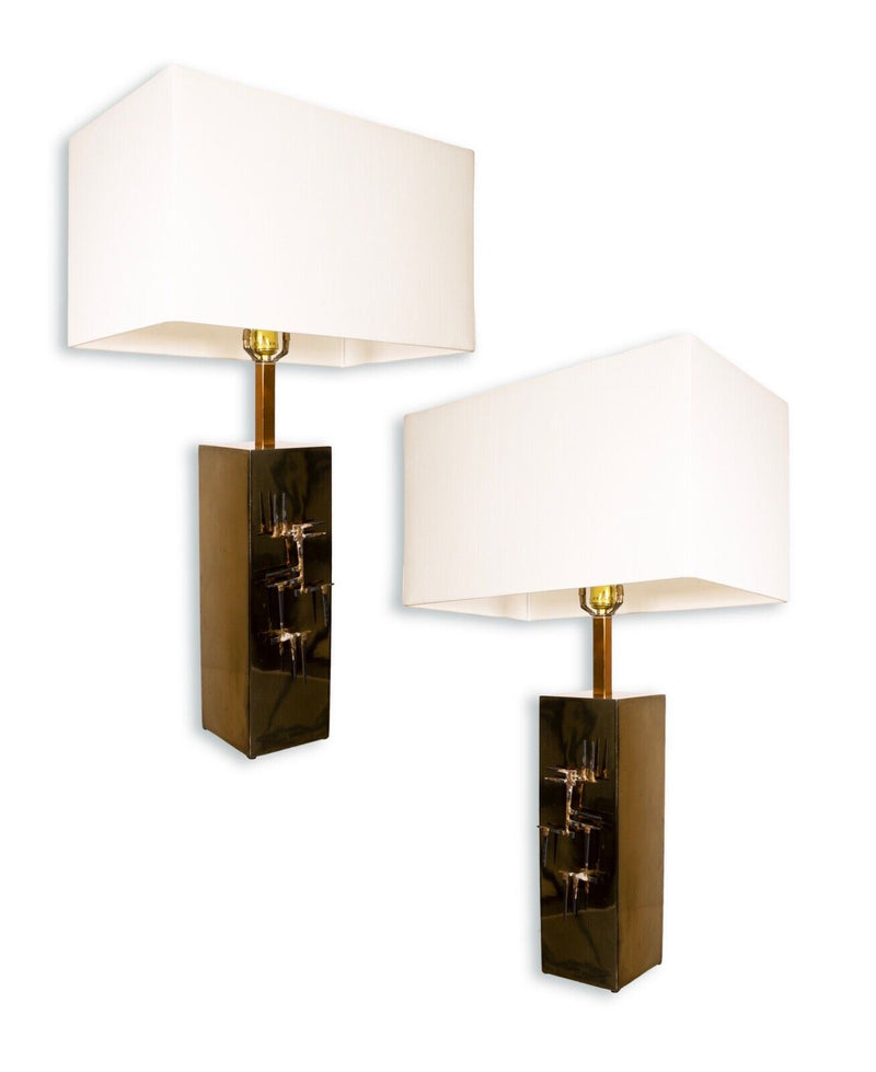 Pair of Laurel Lamp Company Brass Brutalist Mid Century Modern Table Lamps