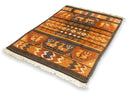 Mid Century Modern Aztec Style Vintage Brown and Orange Area Rug Fiber Carpet