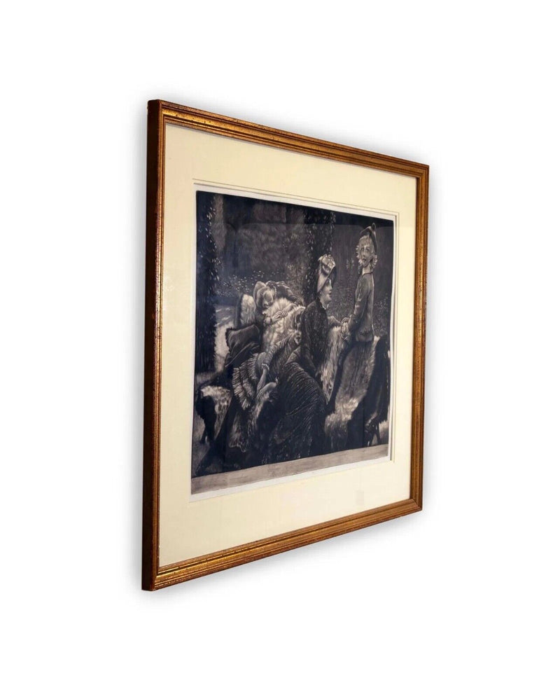 James Tissot Le Banc de Jardin Mezzotint Etching on Paper Beraldi 66 Edition