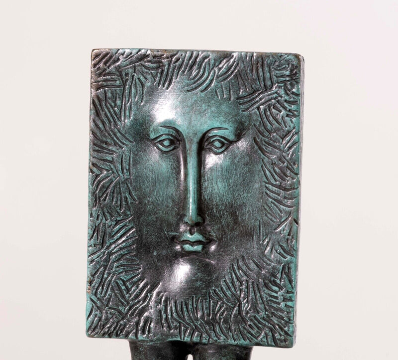 Sergio Bustamante Surrealist Square Figure Signed Contemporary Bronze Sculpture