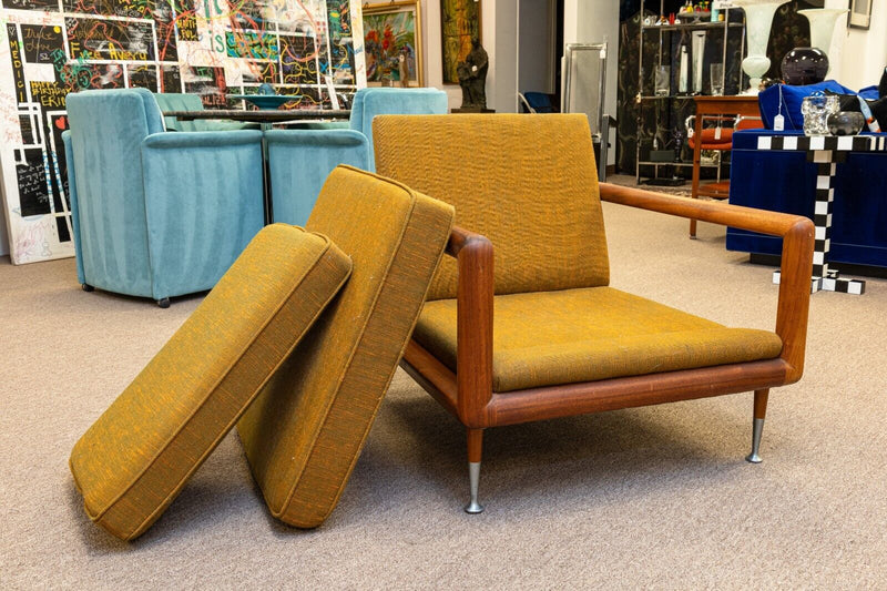 Mid Century Modern Robsjohn Gibbings Style Wood Frame Accent Lounge Armchair