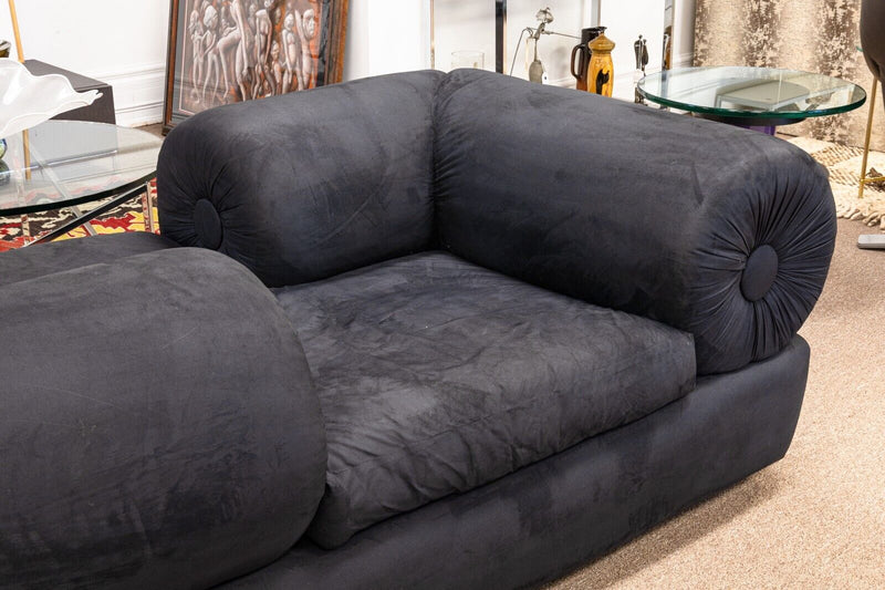 Postmodern Memphis Style Tete a Tete Black Tufted Chaise Sofa Contemporary Mod