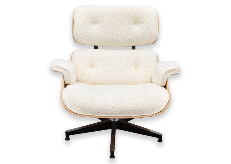 Eames For Herman Miller Lounge Chair and Ottoman in White Oak and Cream Boucle