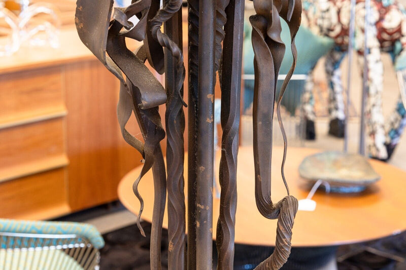 Pair of Modern Brutalist Iron Floor Candelabras Art Nouveau Inspired 1970s